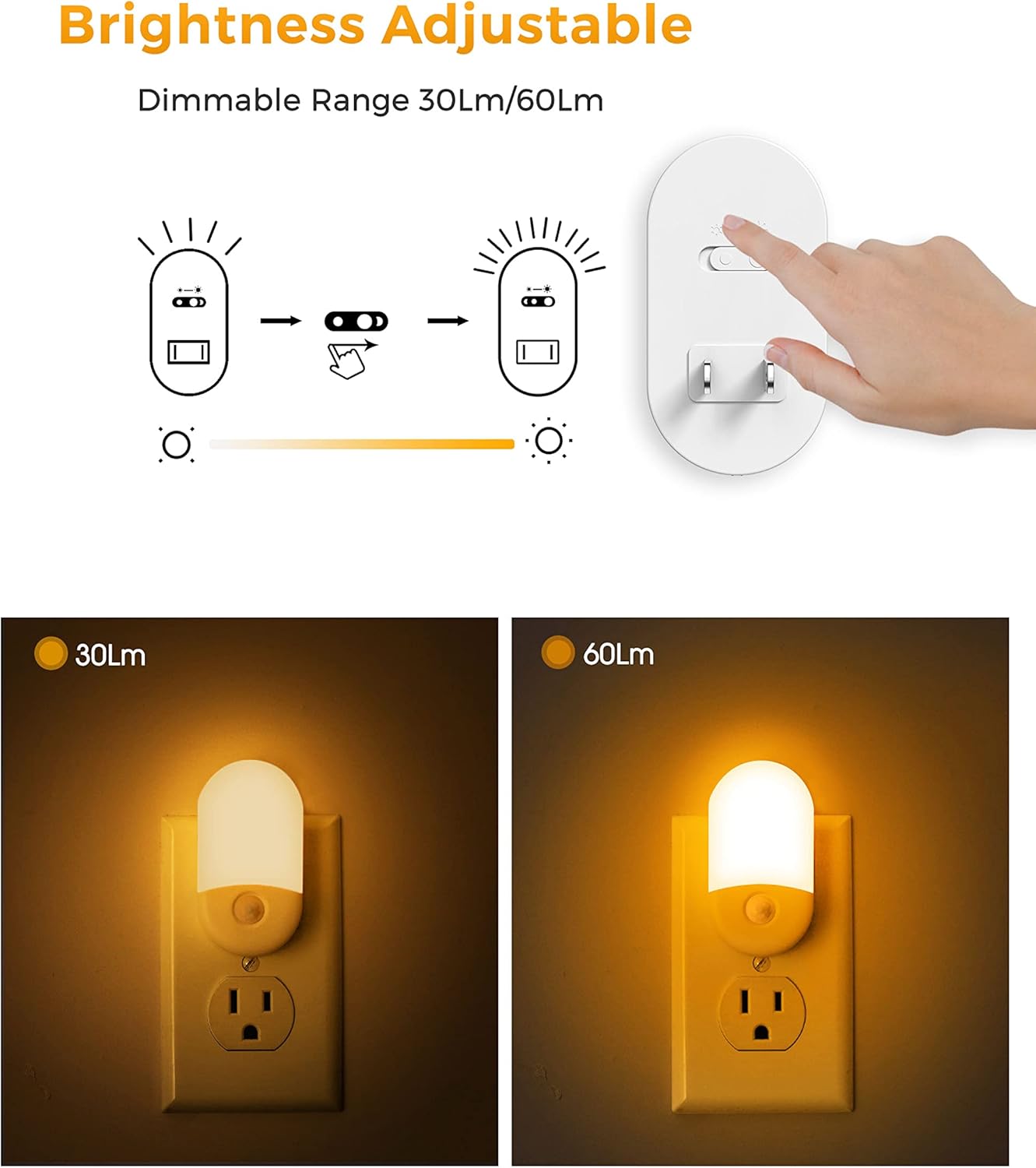 L LOHAS LED Motion Sensor Night Light, 2Pack, Motion Activated Night Light, Night Lights Plug into Wall Motion Sensor, 3000K Warm White, Adjustable Brightness 30/60LM, for Kids Adults Bathroom Bedroom