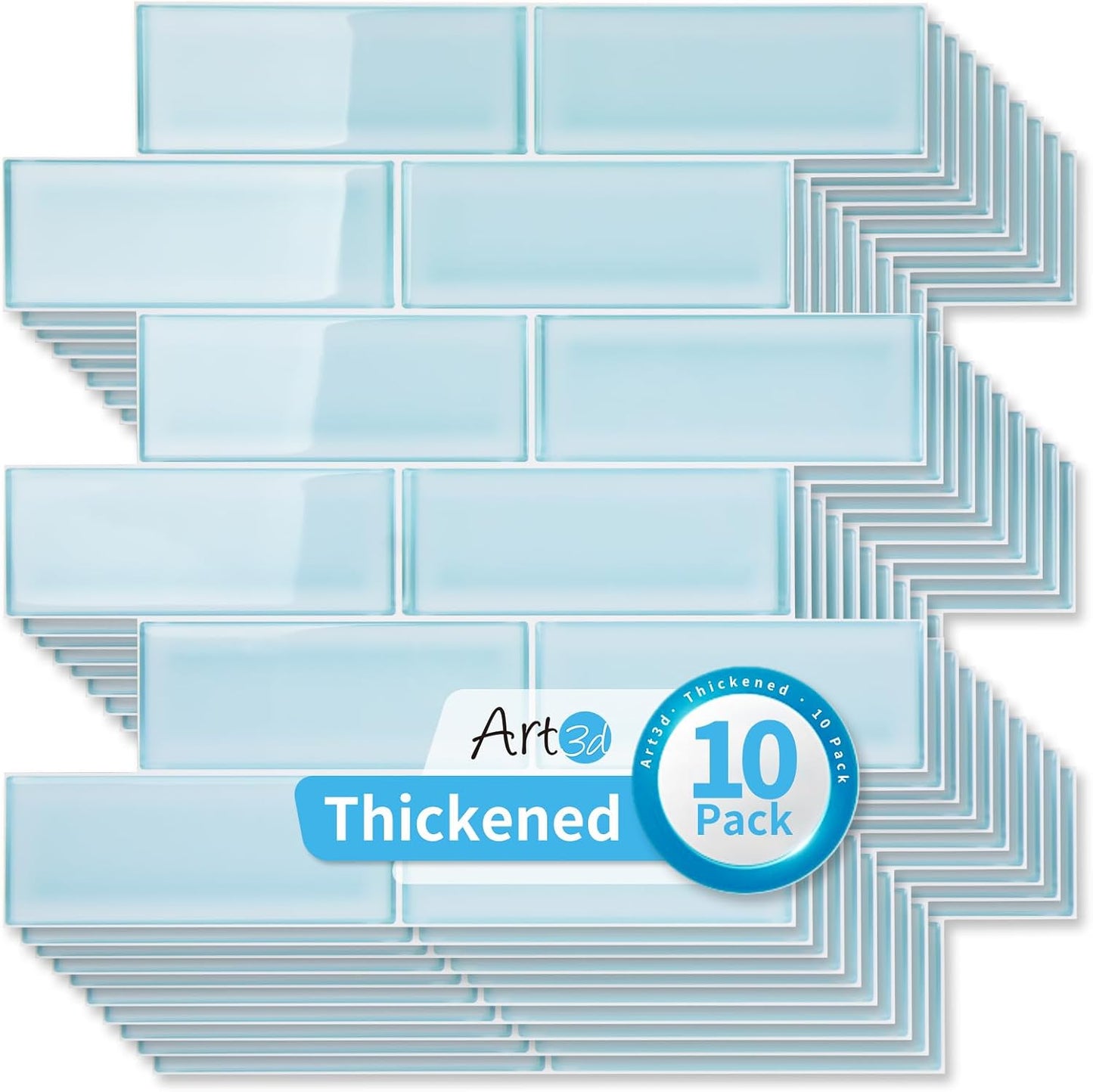 Art3d 10-Pack Heavy-Duty Peel and Stick Backsplash, 12 x 12 Inch Vinyl Seaglass Subway Design Stick on Wall Tile for Kitchen Living Room Home Decor, White