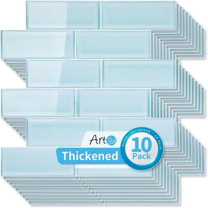 Art3d 10-Pack Heavy-Duty Peel and Stick Backsplash, 12 x 12 Inch Vinyl Seaglass Subway Design Stick on Wall Tile for Kitchen Living Room Home Decor, White