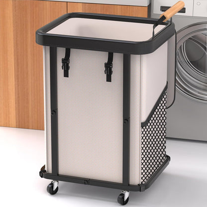 230L (60 Gal) Extra Large Fashion Laundry Sorter 3 Section with Lid, Rolling Laundry Basket Hamper with Handle, Laundry Organizer Storage Cart with Sturdy Metal Frame for Laundry Room, Hotel, White