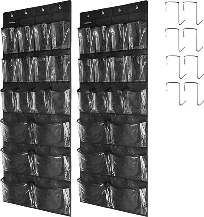 Extra Large Hanging Crystal Clear Over Door Shoe Organizers, Closet Shoe Organizer Shoe Rack Organizer Shoe Storage, 12+6Pockets, 4Hooks, white (59"x 21.6")