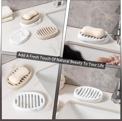 Soap Dish, Bar Soap Holder, Travertine Stone Look, Off White | Self Draining,Sponge Holders Tray for Shower,for Dispenser,Scrubber,Bottle,Cup on Bathroom Kitchen Bathtub Sink or Counter