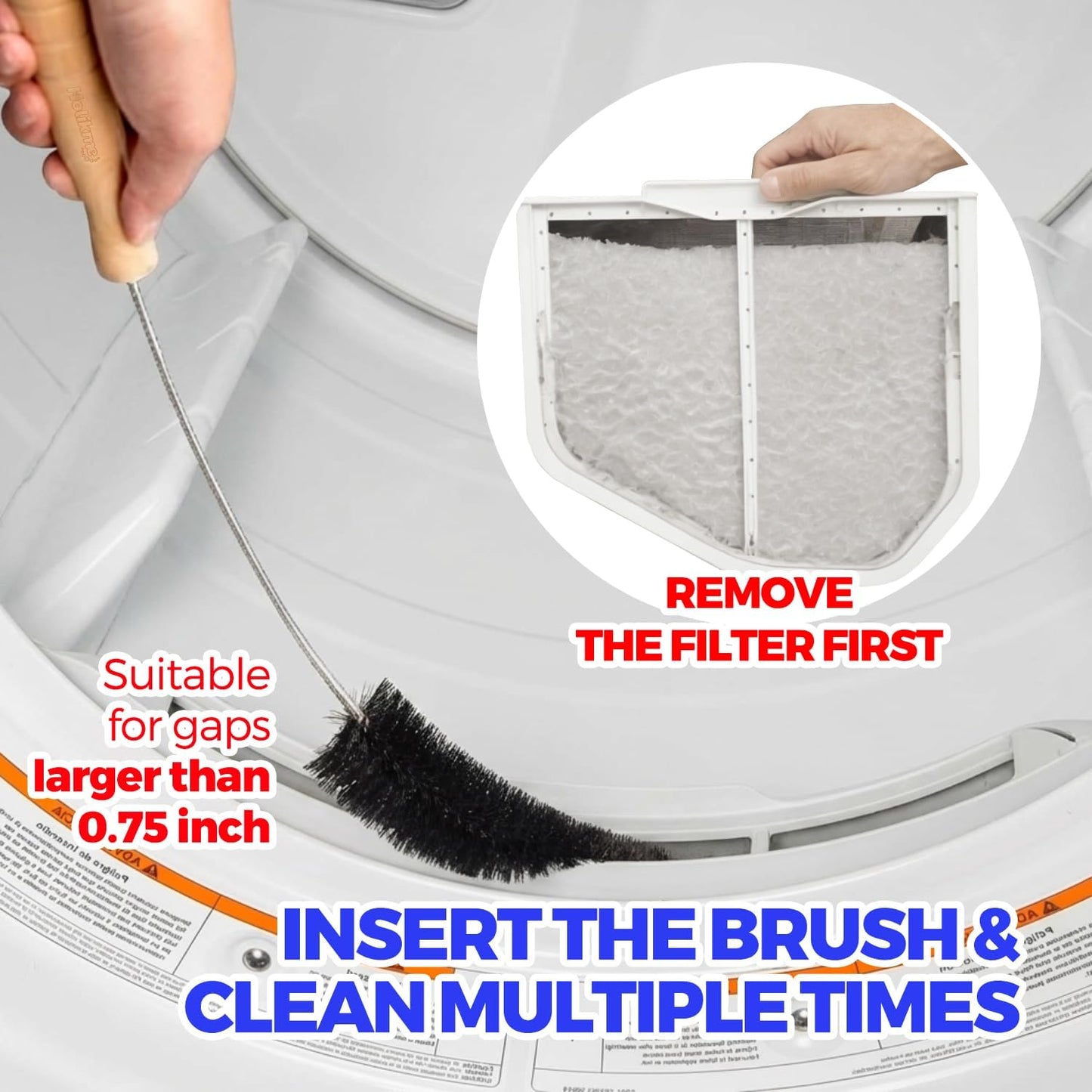 Holikme Dryer Vent Cleaner Kit 4 Pack - Household Cleaning Supplies,Long Flexible Refrigerator Coil Brush Radiator Brush,Dryer Lint Brush Home Essentials for Lint Trap Dust Vacuum Brush