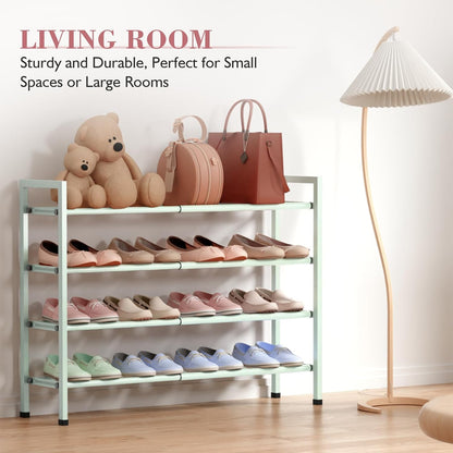Bumusty 3-Tier Expandable Shoe Rack for Closet, 18“-33” Adjustable Shoe Rack for Small Space, Small Shoe Organizer for Front Door, Sturdy Metal, Black