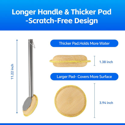 Kitchen Cleaning Brush with Handle, Non-Scratch Preserve Seasoning for Wok, Cast Iron Skillet, Pans, Oven Racks, Air Fryer, Jars - Stainless Steel Handle