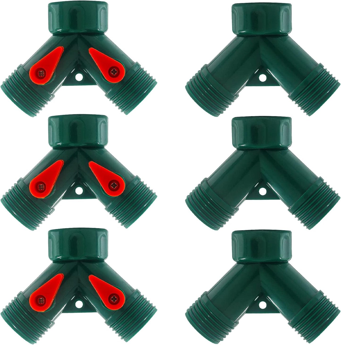 6 Pcs 2 Way Hose Adapter Y Valve Garden Hose Connector, Green | Non Rust Spigot Faucet Adapter, 3/4 Garden Hose Y Connectors, Plastic Hose Splitter, Faucet Watering Shut Off Valves