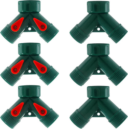6 Pcs 2 Way Hose Adapter Y Valve Garden Hose Connector, Green | Non Rust Spigot Faucet Adapter, 3/4 Garden Hose Y Connectors, Plastic Hose Splitter, Faucet Watering Shut Off Valves