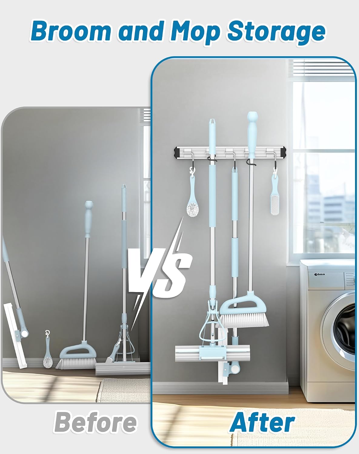 Mop and Broom Holder Wall Mount Garden Tool Rack Organizer, Modern Style,Movable Aluminum Alloy Wall Mounted Hook 1 Pack,Storage Gift for Bathroom,Closet,Laundry Room,Garage,Tool Room(Black)