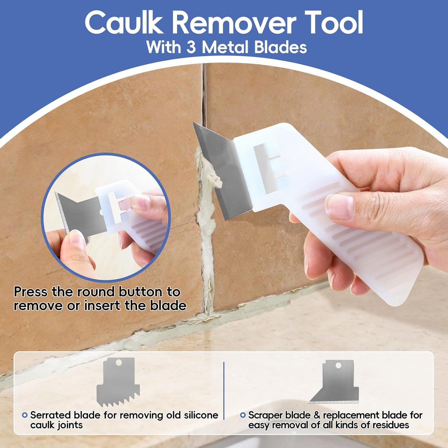 Goopreen Caulking Tool, 11 PCS Silicone Caulking Tool Kit, Caulk Remover Tool with 3 Metal Scrapers & Caulking Guide, Caulking & Grout Tools for Kitchen, Bathroom, Window, Sink&Tile Sealant Finishing