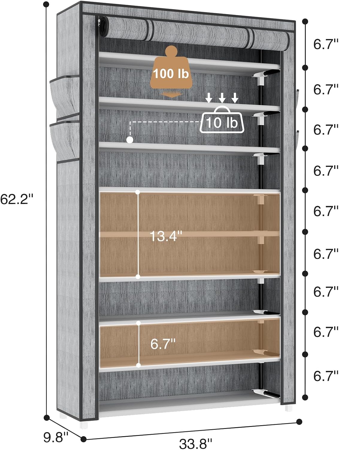 LANTEFUL Shoe Rack with Covers - 10 Tiers Tall Shoe Rack Organizer Large Capacity Shoe Shelf Storage 40 Pairs Space Saving Vertical Shoe Storage Organizer for Closet, Entryway, Dorm, Bedroom