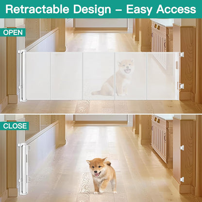 20 Inches Tall Retractable Short Dog Gates for Doorways, Short Pet Gate to Step Over, Extends up to 55" Wide, Step Over Puppy Gates for Stairs Mesh Doggy Gates Small Dog Gate Indoor Outdoor (Black)