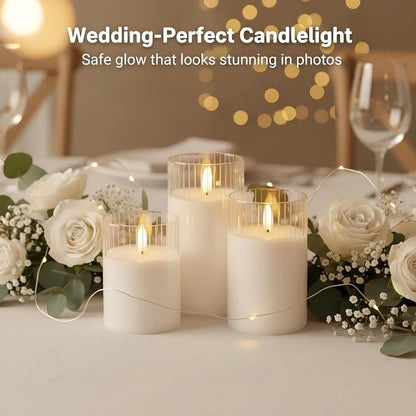 ANGELLOONG Flickering Flameless Candles, Realistic Battery Operated Candles with Remote and Timer, Set of 3 LED Candles for Room Fall Home Wedding Decor Centerpieces Table Party Valentines Decorations