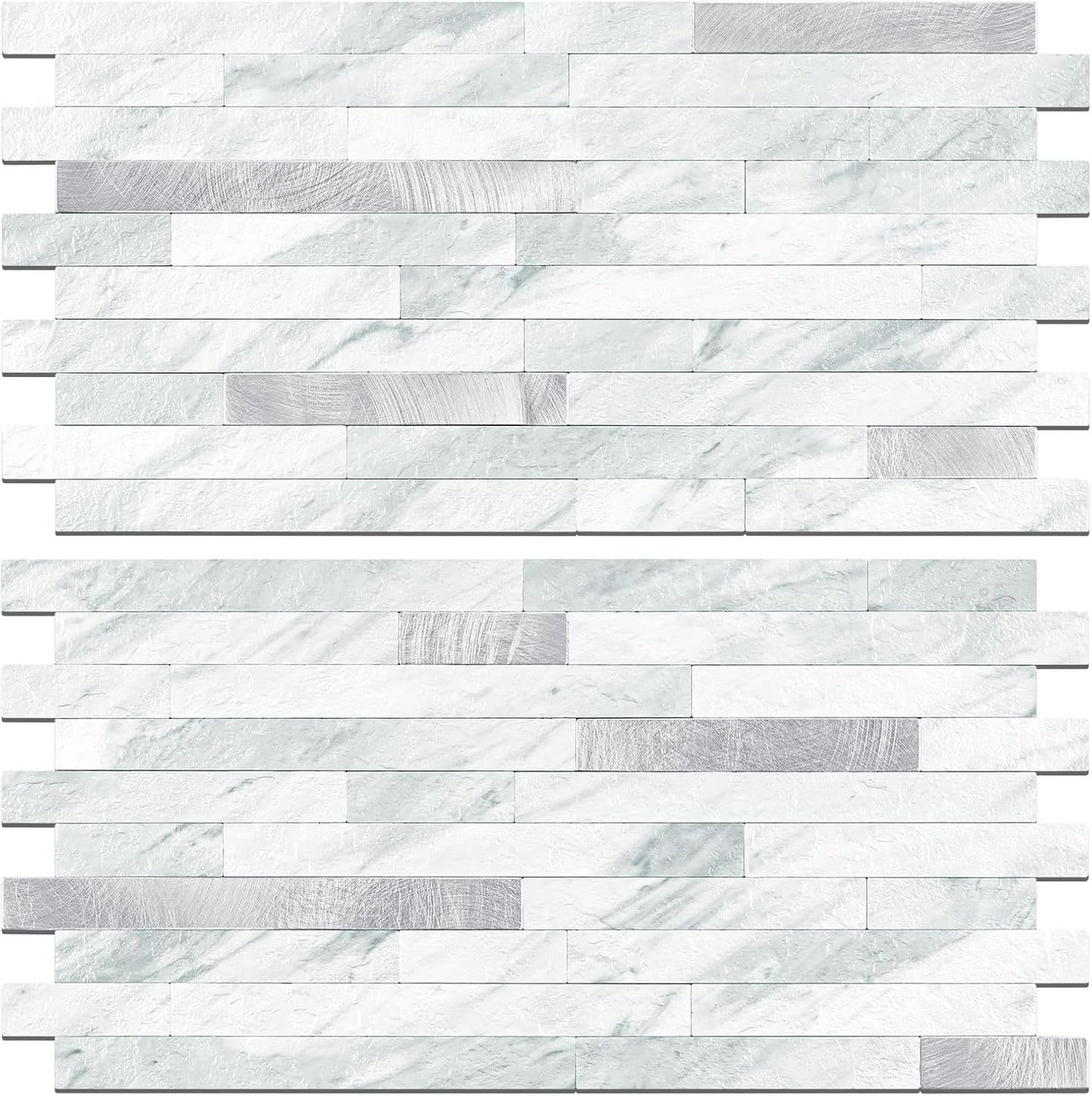 STICKGOO 20 Sheets Peel and Stick Backsplash Tile, Stick on Backsplash for Kitchen and Bathroom, White Sandstone Look PVC Mixed Metal Gold Self Adhesive Wall Tiles