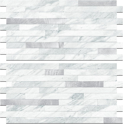 STICKGOO 20 Sheets Peel and Stick Backsplash Tile, Stick on Backsplash for Kitchen and Bathroom, White Sandstone Look PVC Mixed Metal Gold Self Adhesive Wall Tiles