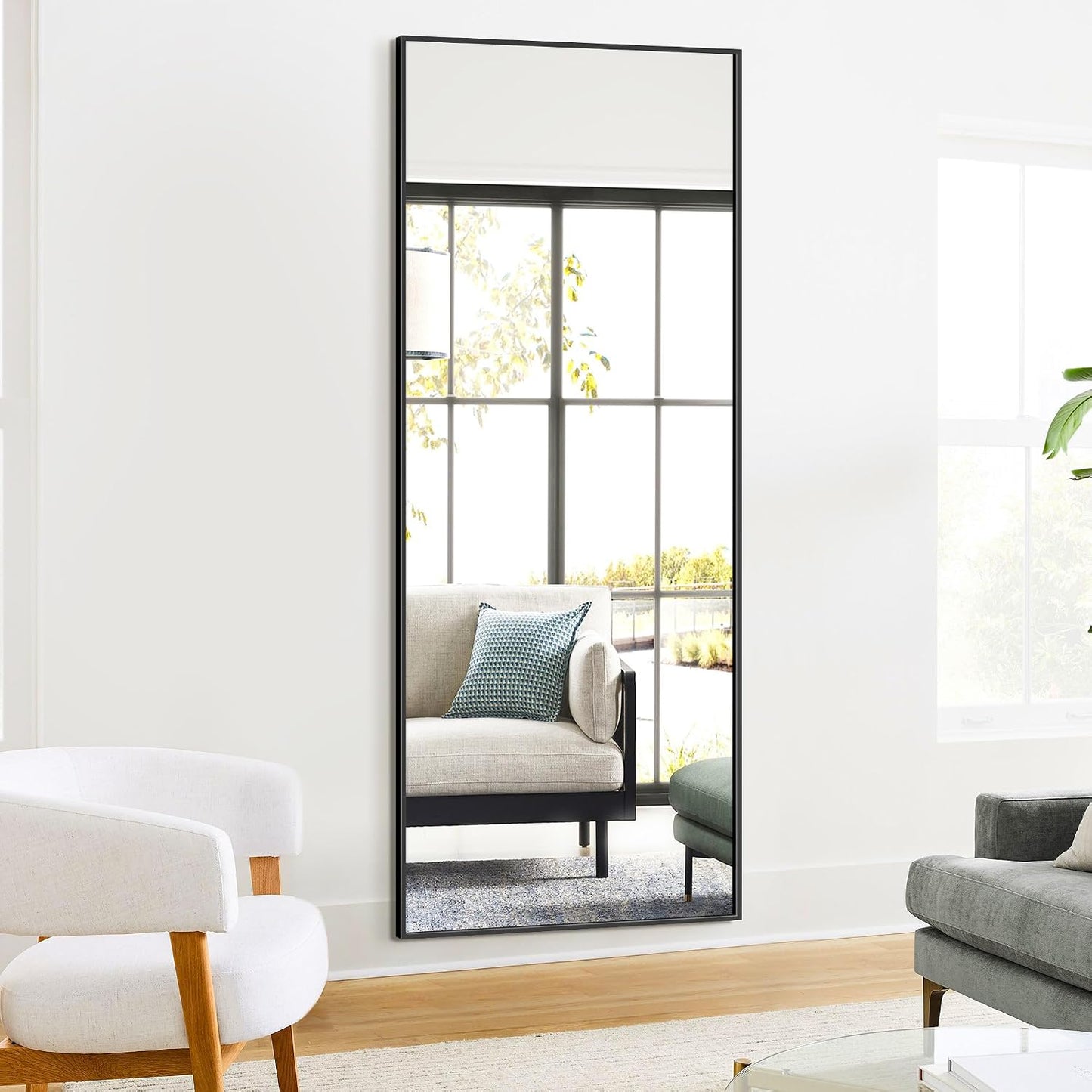TRAHOME Full Length Floor Mirror 56"x15", Standing Mirror with Aluminum Frame, Large Body Mirror for Bedroom, Living Room and Bathroom, Black