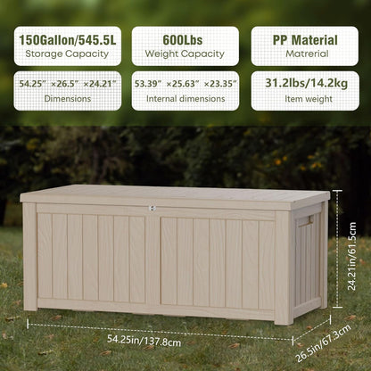 Outdoor Storage Box 325GAL Waterproof Resin Deck Box,Pool Accessories Supplies，UV-Resistant Lockable Package Delivery Bin for Garden Tools,Large Patio Outside Cushions,Chest,Furniture,Black
