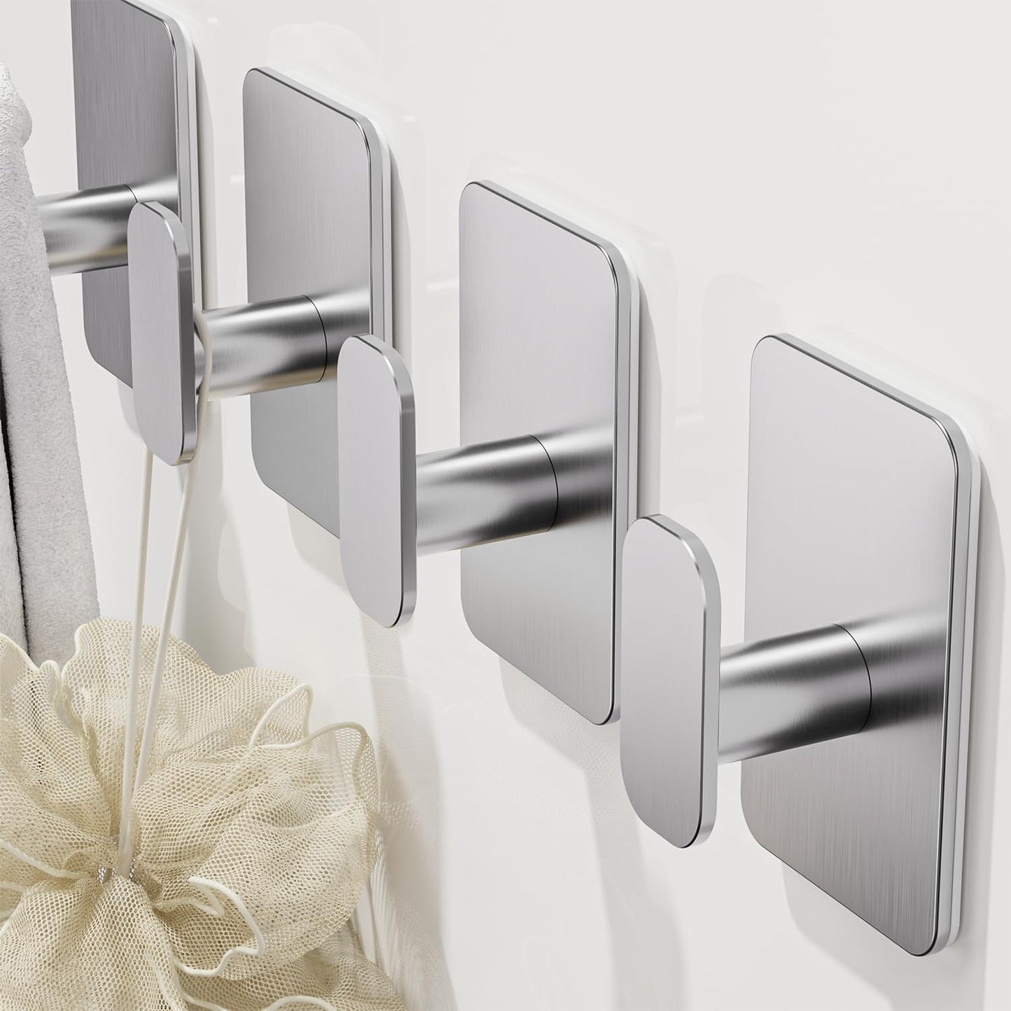 Heavy Duty Adhesive Hooks - 26lb Max, Sticky Wall Hooks Waterproof Stainless Steel for Hanging Towel, Coat, Robe, Towel Hooks Stick on Bathroom, Kitchen, Shower, Door (Black, 4 Pack)