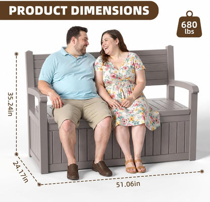 EasyUp 100 Gallon Outdoor Storage Bench, Waterproof Resin Deck Box with Lockable Lid Indoor Outdoor Storage Cushions Furniture Tools for Patio,Garden,and Porch (Beige)