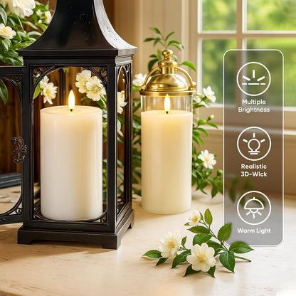 Homemory White Flameless Candles Battery Operated with Remote Timer, 3x3 Real Wax LED Pillar Candle for Home Fireplace Bedroom Living Room Party, Set of 3
