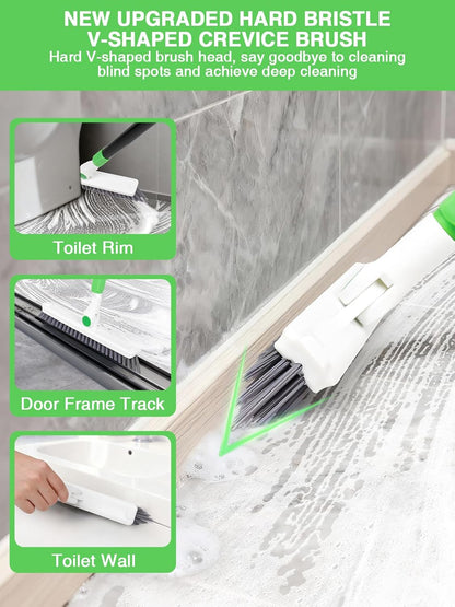 4-in-1 Baseboard Cleaning Tool with Handle 5 Reusable Pads 1 Stiff Bristle Brush Carpet Rake for Pet Hair Removal Baseboard Cleaner Carpet Windows Wall Floor Bathroom Kitchen