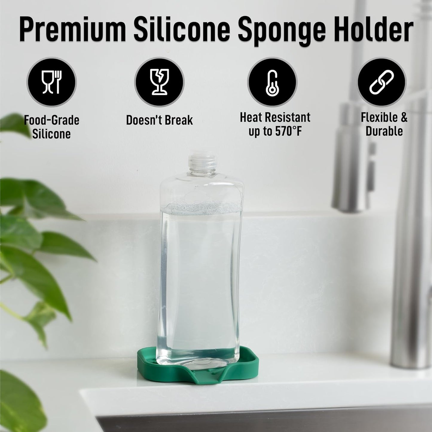 Zulay Kitchen (9x3.5in) Sponge Holder for Kitchen Sink - Flexible Heavy-Duty Multipurpose Sink Caddy - Counter Organizer for Kitchen, Bathroom, Makeup, Trinkets & More! (Grey)