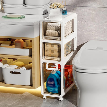 5-Tier Slim Bathroom Storage Cabinet,Narrow Floor Cabinets with Drawers and Wheels,Rolling Narrow Organizer for Small Spaces,Kitchen,Laundry,7.9”W