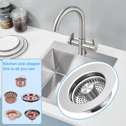 Kitchen Sink Drain Strainer for 3-1/2 Inch Drain Hole, 3-in-1 304 Stainless Steel Pop-Up Sink Strainer and Stopper with Anti-Clog Filter Basket & Food Catcher (Silver, 1 Pack)
