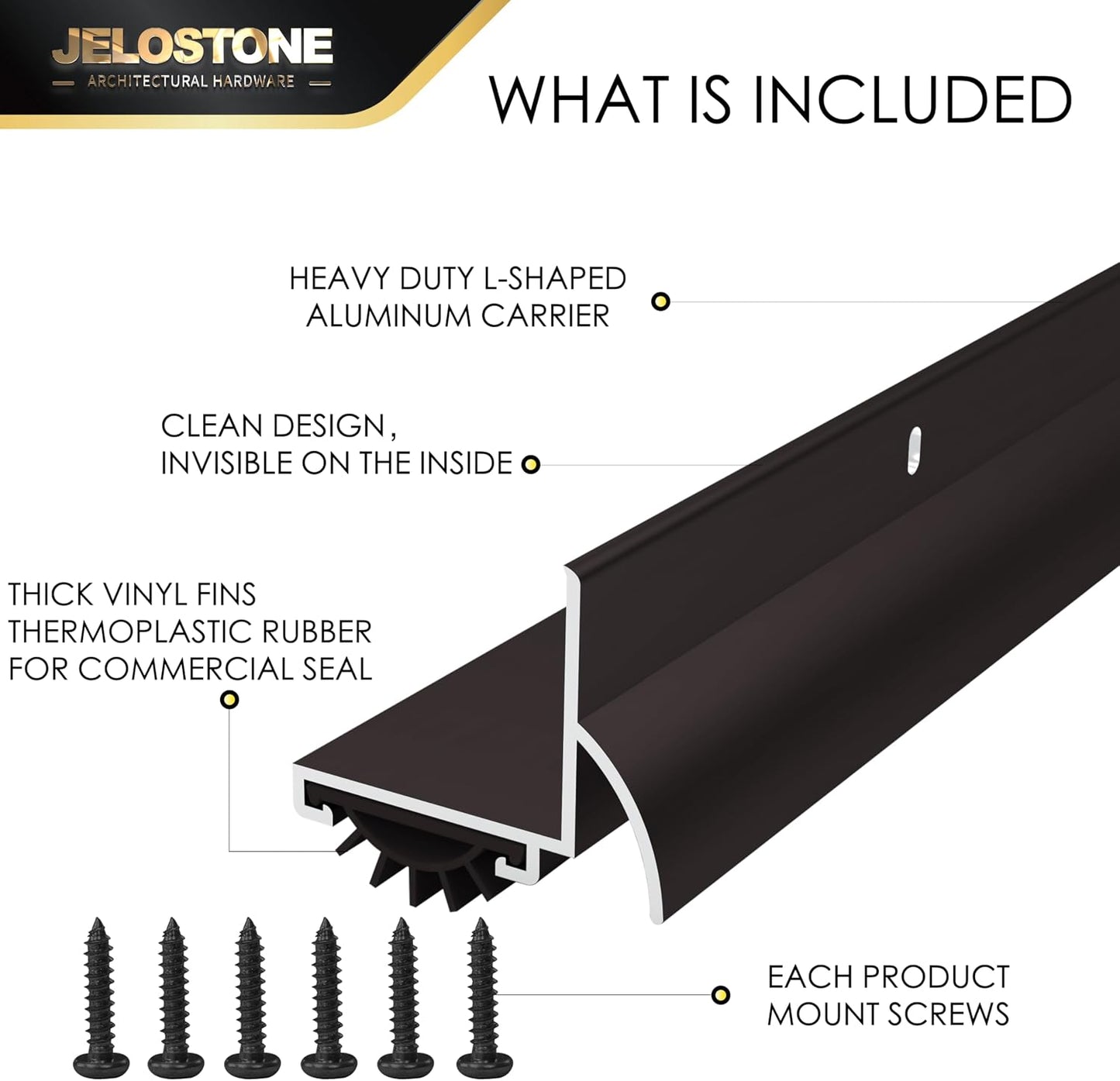 48'' L-Shaped Door Bottom Shoes with Rain Drip(Dark Bronze Anodized) - Fire Rated - Heavy Duty Aluminum with Flex-V Vinyl Seal Insert, Weatherproof & Soundproof for Exterior Doors, JS-210DV