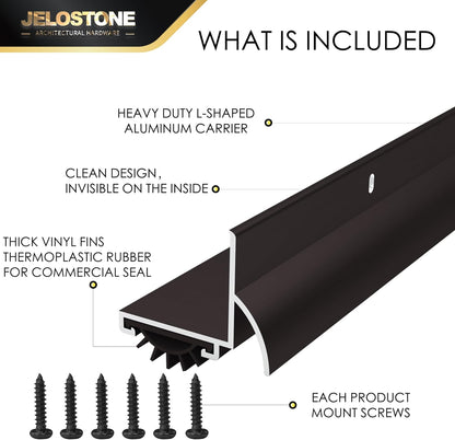 48'' L-Shaped Door Bottom Shoes with Rain Drip(Dark Bronze Anodized) - Fire Rated - Heavy Duty Aluminum with Flex-V Vinyl Seal Insert, Weatherproof & Soundproof for Exterior Doors, JS-210DV