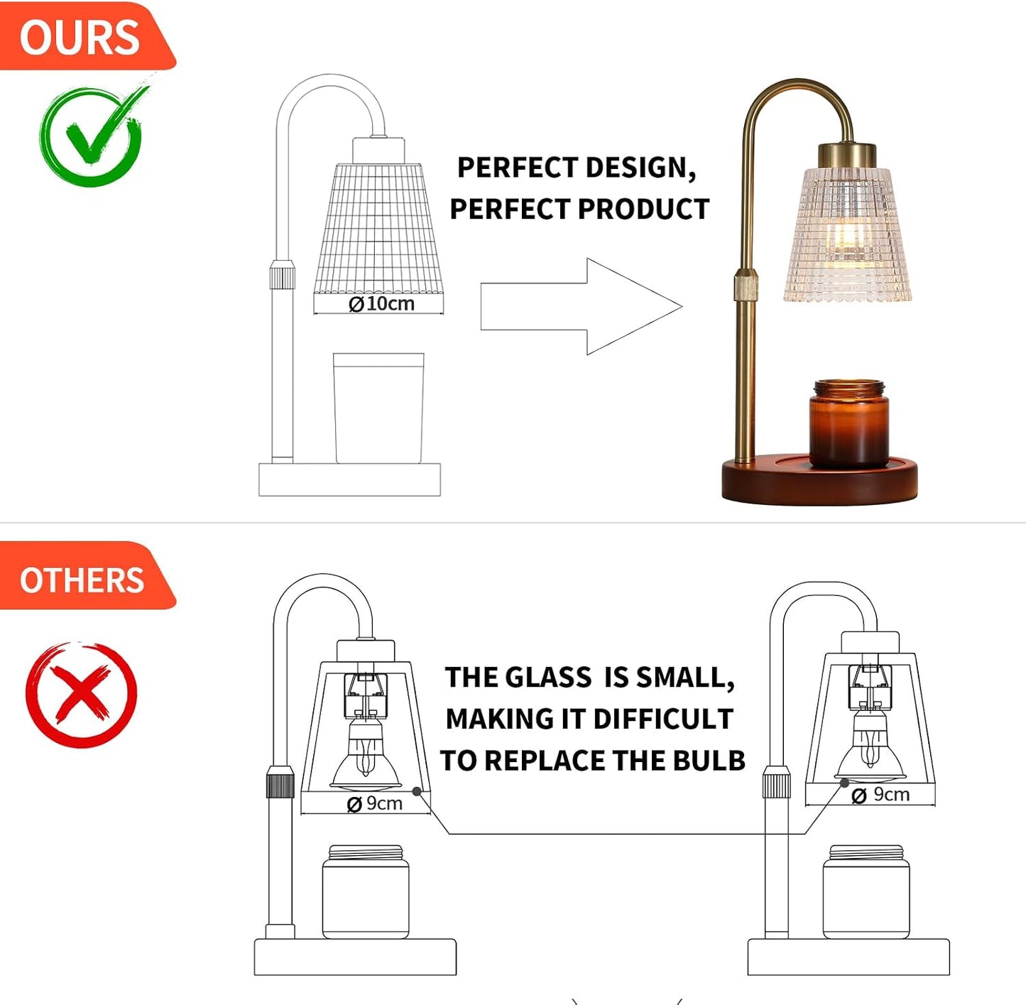 MEIXISUE Candle Warmer Lamp with Timer and Dimmer,Electric Gold Light Gifts for Women Melt Wax Warmer Lamp with 2 Bulbs for Candle Jars House Warming New Home Decor Bedroom