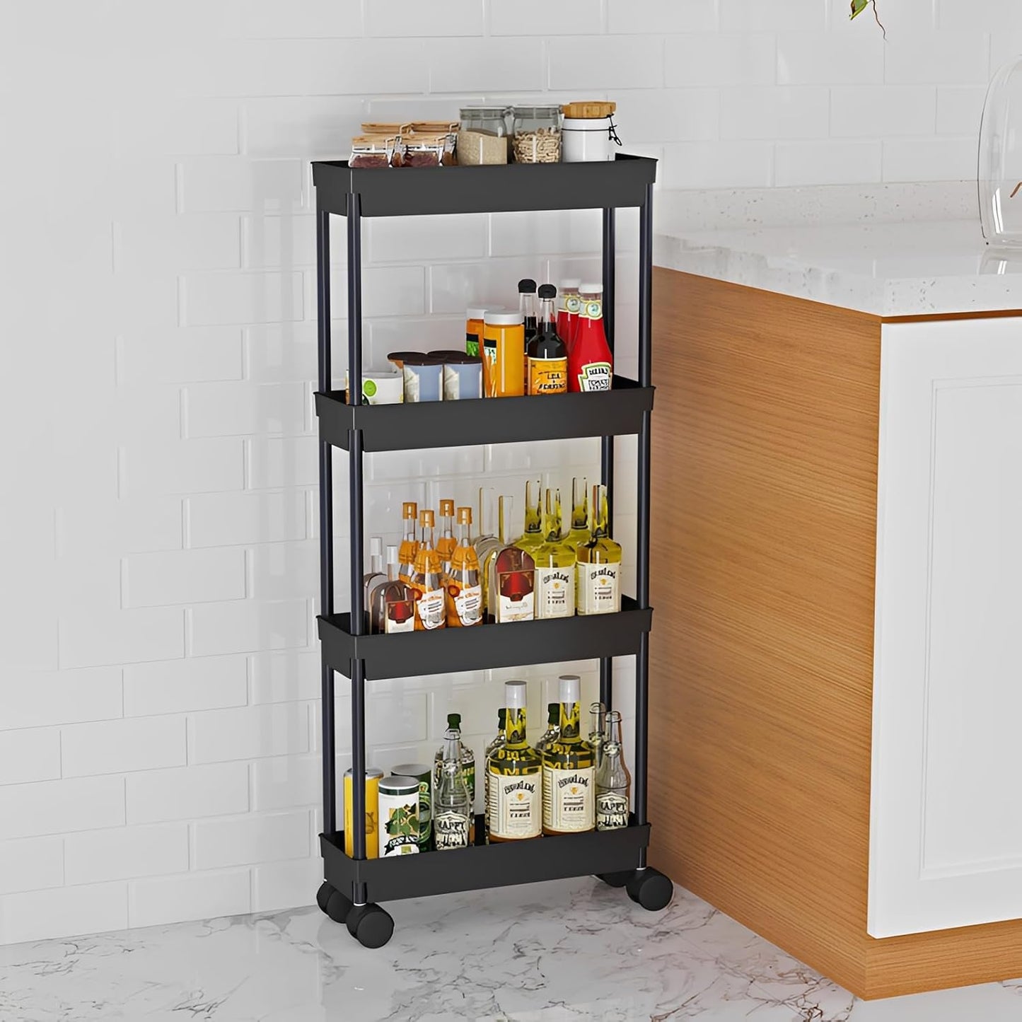 Sooyee 3 Tier Rolling Cart with Wheels, Slim Storage Cart, Under Desk Narrow Rolling Utility Cart Storage Organizer for Office Bathroom Kitchen Laundry Room Narrow Places, White, Plastic and Metal