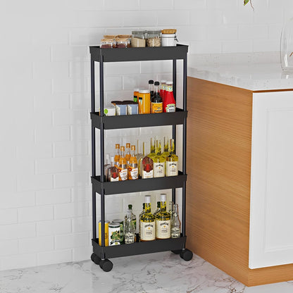 Sooyee 3 Tier Rolling Cart with Wheels, Slim Storage Cart, Under Desk Narrow Rolling Utility Cart Storage Organizer for Office Bathroom Kitchen Laundry Room Narrow Places, White, Plastic and Metal