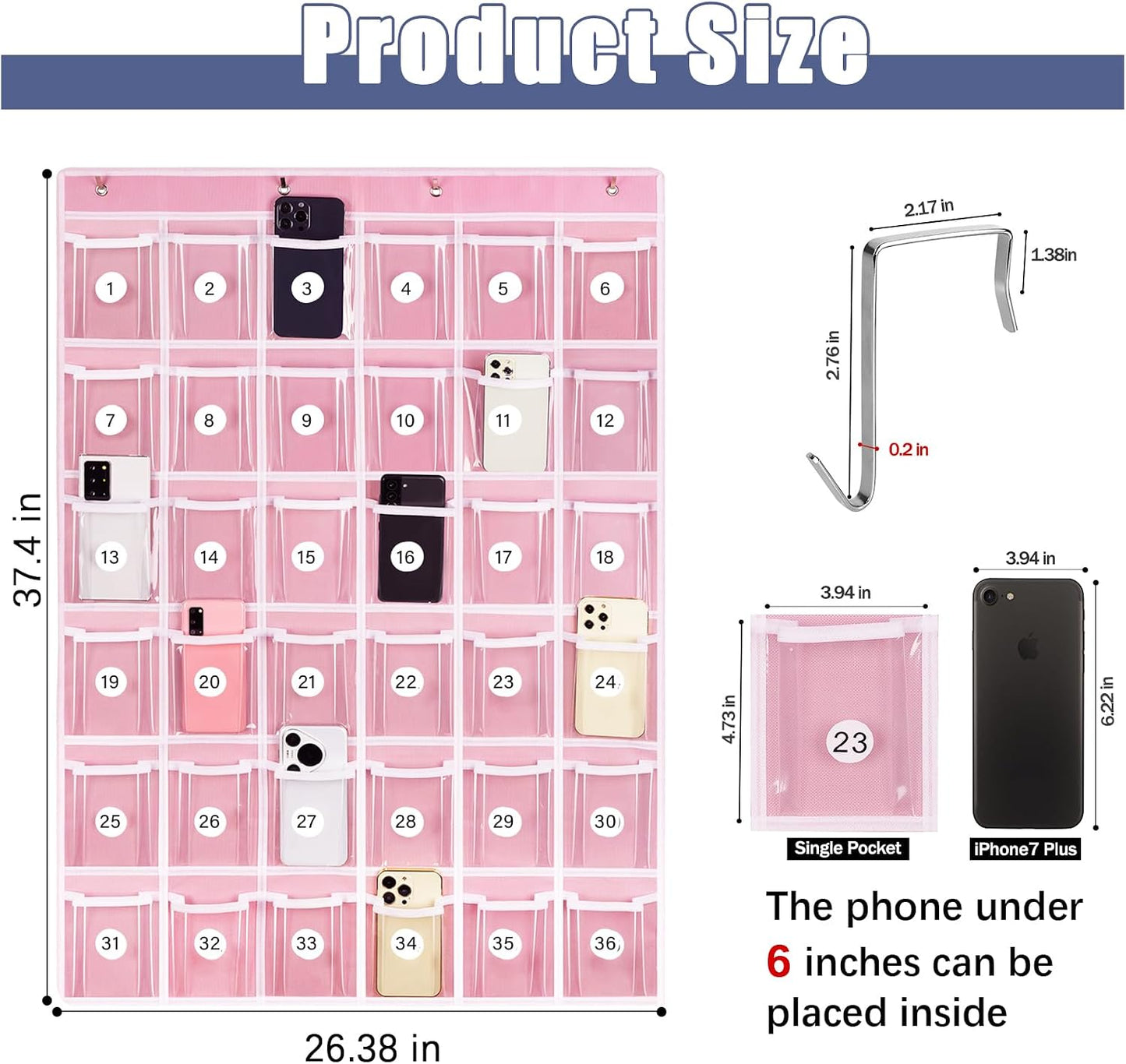 Loghot 36 Numbered Pockets Classroom Pocket Chart for Cell Phone Holder | Wall Door Hanging Pocket Organizer for Phone Calculator Holder, Phone Pouch for School Classroom & Office Phone Management