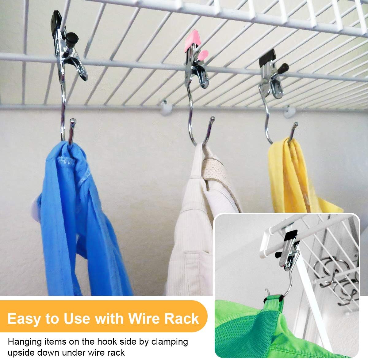 Coideal Boot Hangers Laundry Hanging Hooks Clips, 16 Pcs Stainless Steel Portable Clothespins for Drying Closet Travel (Black + Pink)