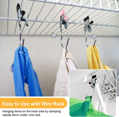 Coideal Boot Hangers Laundry Hanging Hooks Clips, 16 Pcs Stainless Steel Portable Clothespins for Drying Closet Travel (Black + Pink)