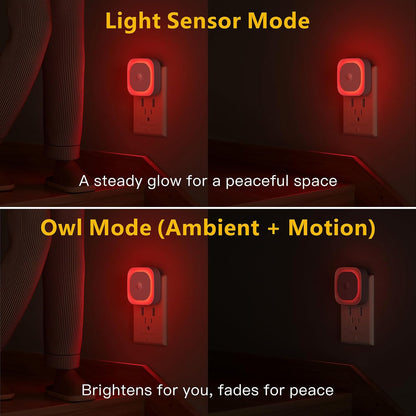 YUNLEX 2 Pack Plug in Red Sleep Night Light with Motion Sensor & Dusk to Dawn Sensor, Soft Glow, 0% Blue Light, Dimmable, Auto On/Off, LED Lights for Bedroom, Kids, Bathroom, Hallway, as Mother Gifts