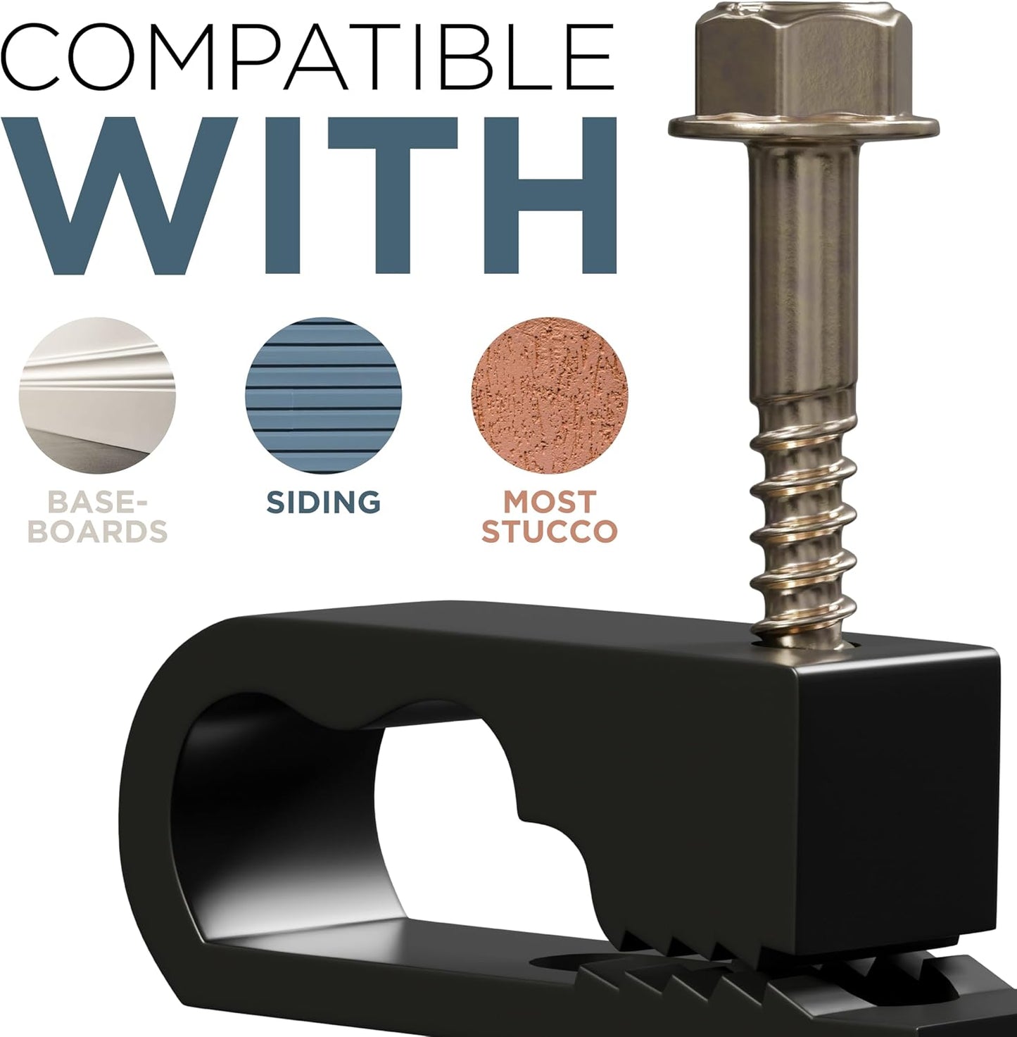 THE CIMPLE CO Dual Cable Clips with Screws - 1/2 Inch Coaxial Cable Clamps Outdoor - Exterior Cord Management for Coax, CAT Ethernet, Electrical Wire - Screw Clamps for Wires on Wall - 50 PCS, Black