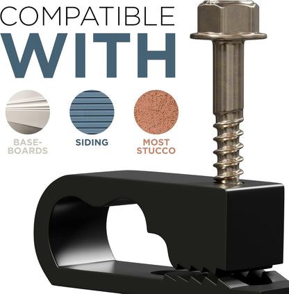 THE CIMPLE CO Dual Cable Clips with Screws - 1/2 Inch Coaxial Cable Clamps Outdoor - Exterior Cord Management for Coax, CAT Ethernet, Electrical Wire - Screw Clamps for Wires on Wall - 50 PCS, Black