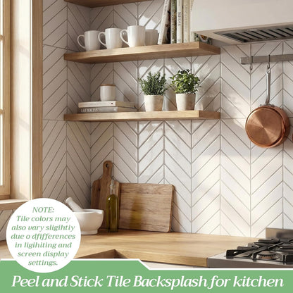 Nuanchu 10 Sheets White Herringbone Peel and Stick Backsplash 11.4 x 9 Inch 3D Stick on Wall Tiles, Self Adhesive, Waterproof & Easy to Clean for Kitchen Bathroom Rental Wall Tile