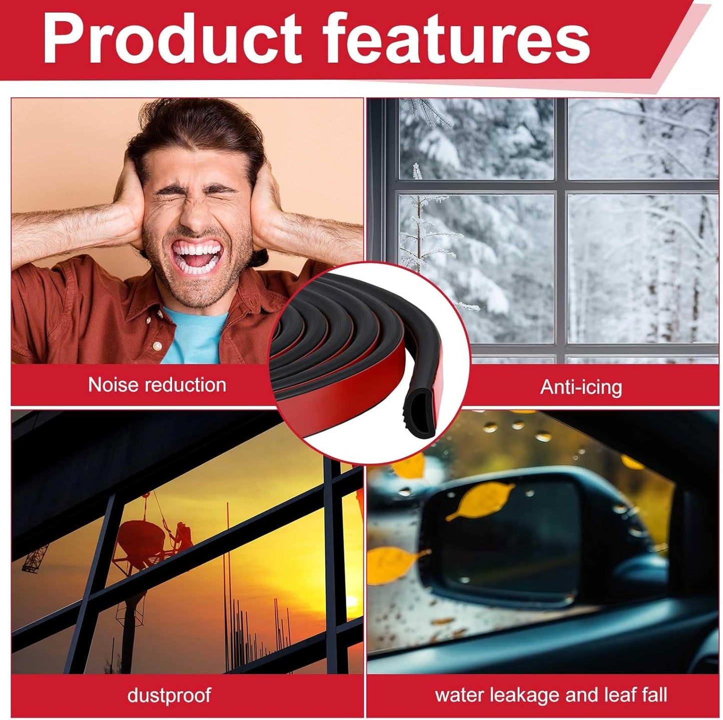 Pangda 13Ft D Shape Rubber Weather Stripping Foam Self-Adhesive EPDM Seal Strip for Noise Reduction Waterproof Dustproof for Cars Boats RVs Windows Doors (3/4" W x 3/4" H)