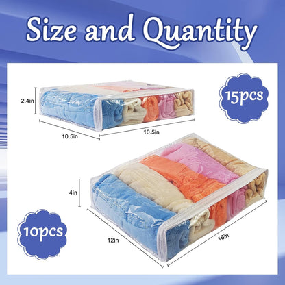 25Pcs Clear Vinyl Zippered Storage Bags - Blanket & Bed Sheet Organizer for Closet Linen & Sweater