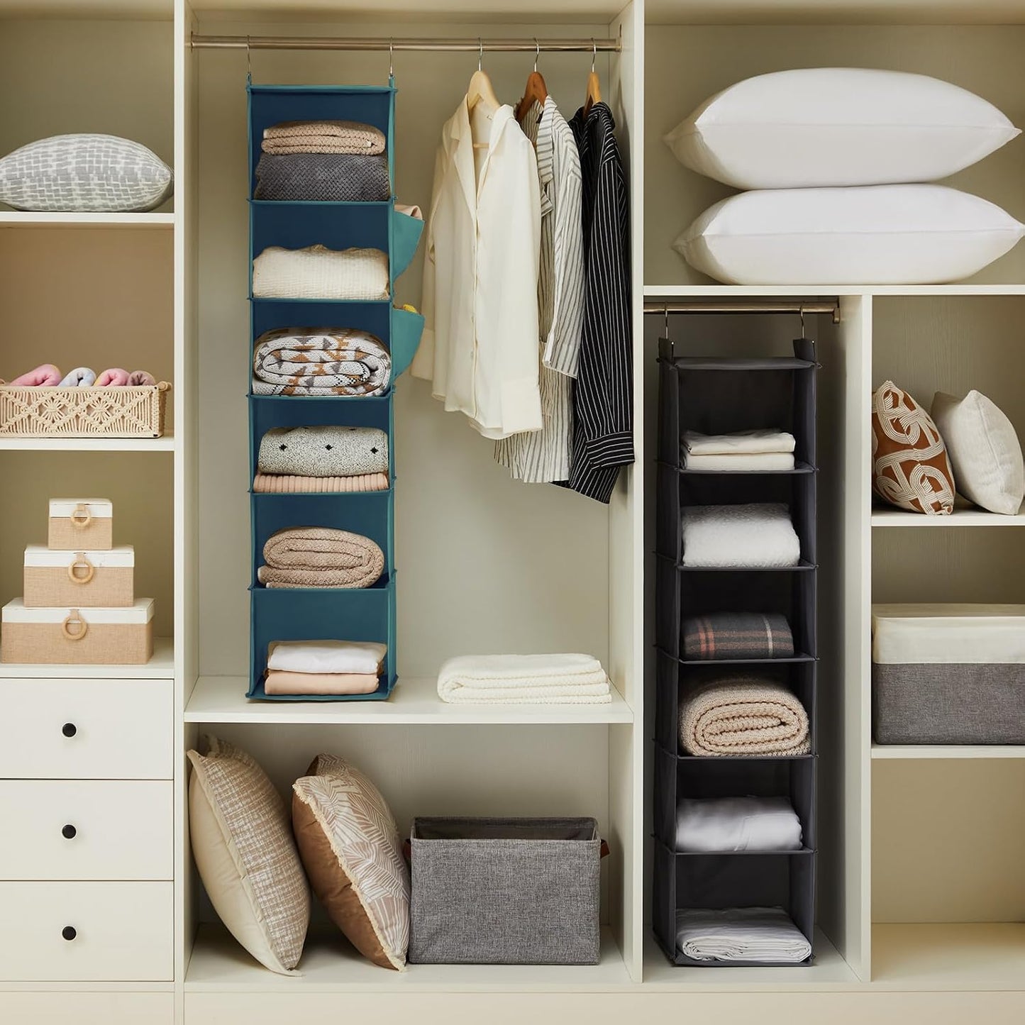 YOUDENOVA Hanging Closet Organizer, 6-Shelf Closet Hanging Storage Shelves, 2 Packs, Grey