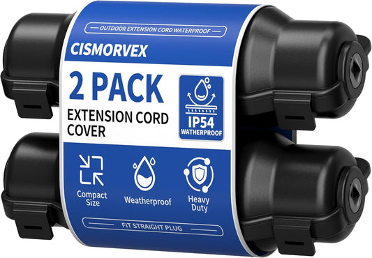 2 Pack Outdoor Extension Cord Safety Cover with Waterproof Seal IP54 Water-Resistant, Weatherproof Electrical Connection Box with 2 Latches, Plug, Socket, Holiday Decoration Light, Black