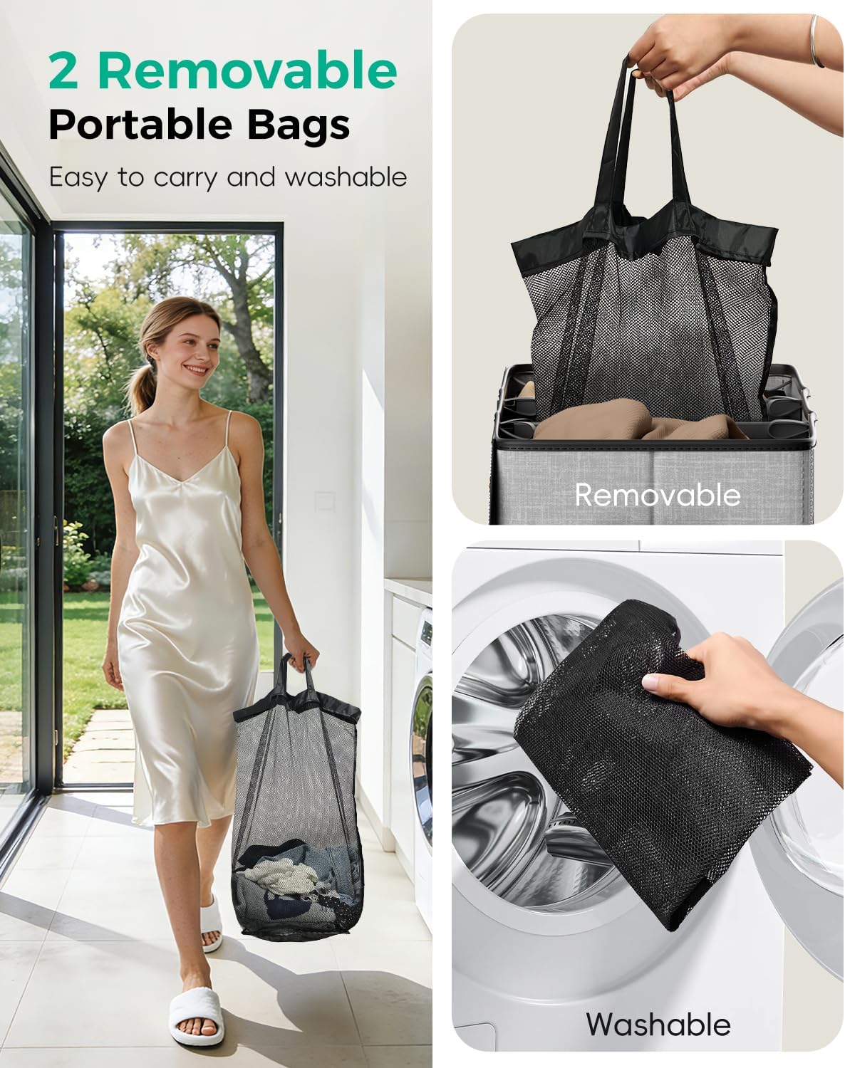 150L 2-Section Laundry Hamper with Lid – Removable Bag, Double Compartment Clothes Hamper for Bathroom, Bedroom, Dorm & Laundry Room