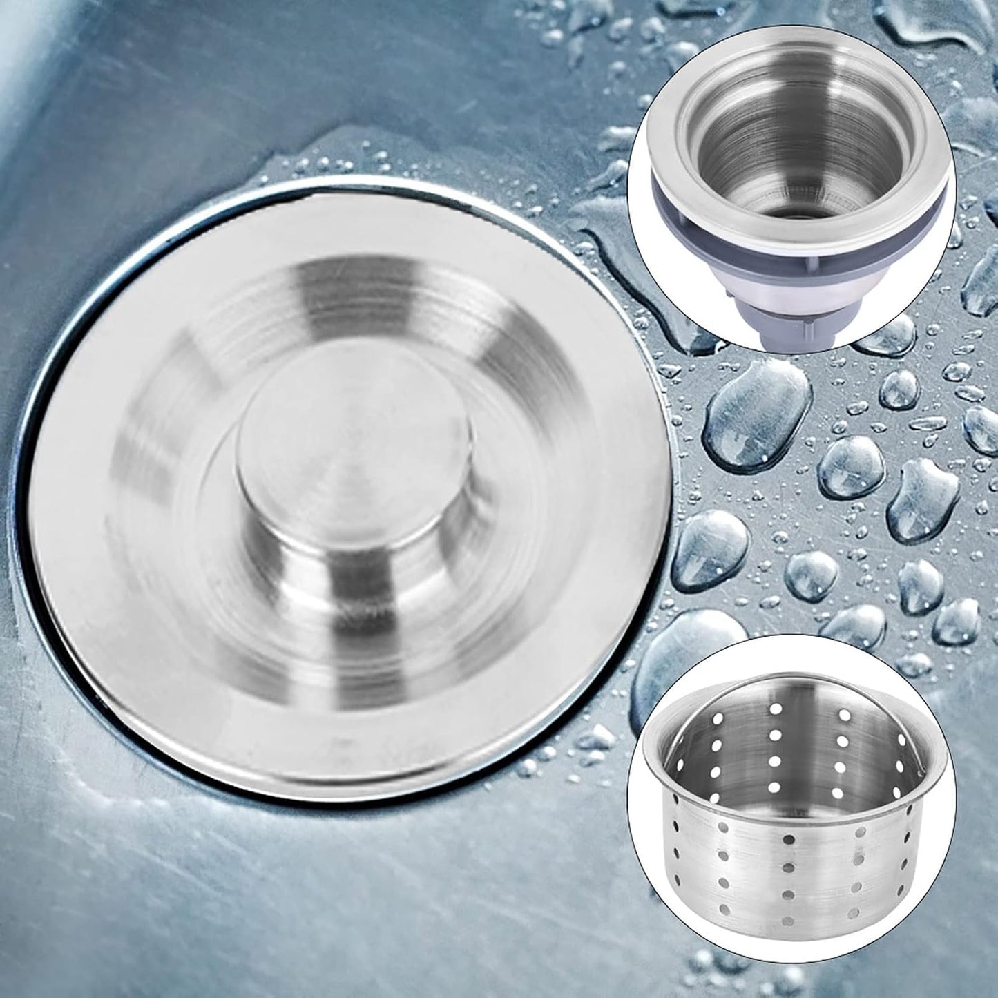 Kitchen Sink Strainer for Stainless Steel Sinks 304 Stainless Steel Drain Filter with Removable Deep Cup Sealing Lid & Heavy-Duty Food Debris Trap