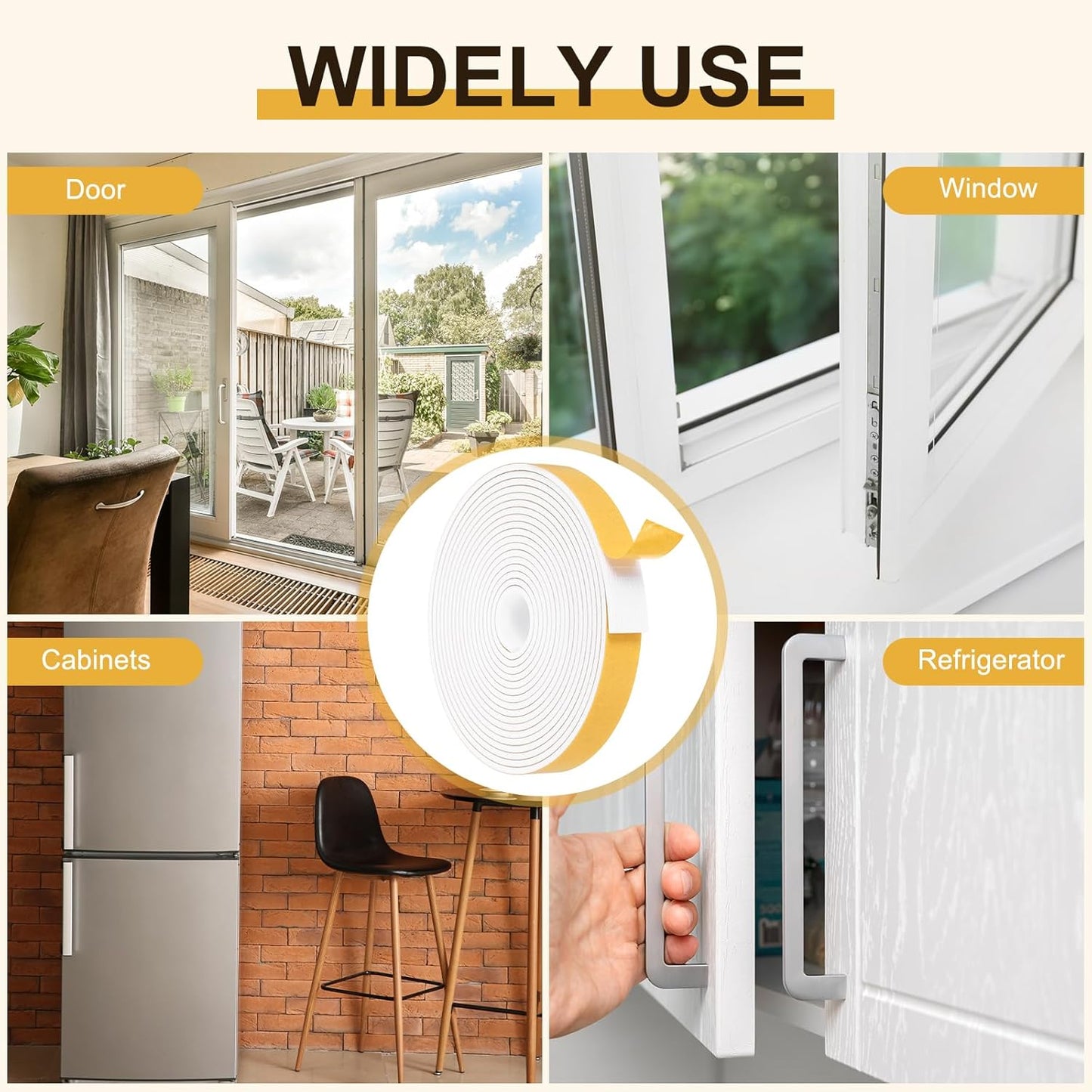 MECCANIXITY Weather Door Seal Strip Tape, Door Insulation Stripping Single Side Strong Self Adhesive Foam Tape Gap Filler for Door, Window, 1/4 Inch x 1/16 Inch x 32 Feet White 2 Pack