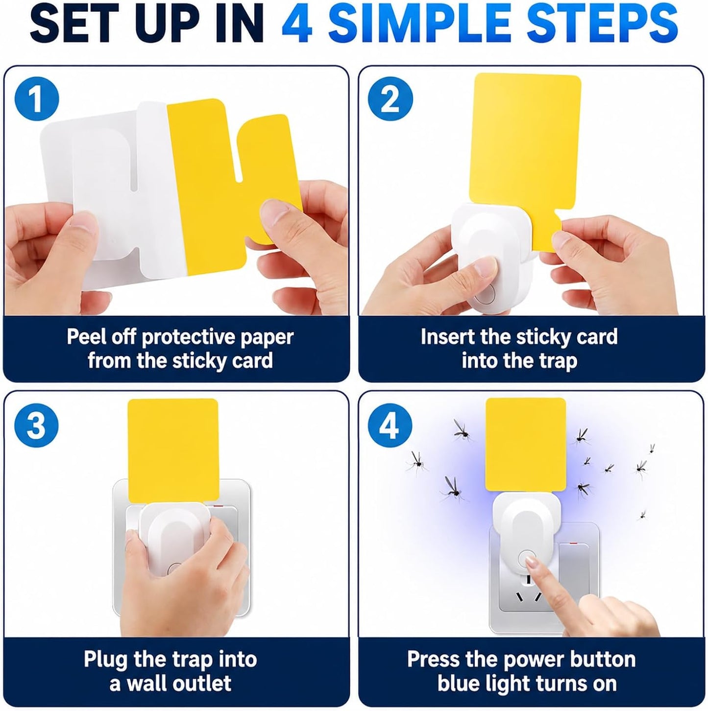 Flying Insect Trap Indoor Plug in, UV Light Fly Trap for Home | with 10 Sticky Glue Cards to Catch Fruit Flies, Gnats & Moths, Quiet Odor-Free Bug Catcher for Kitchen, Bedroom,Living Spaces
