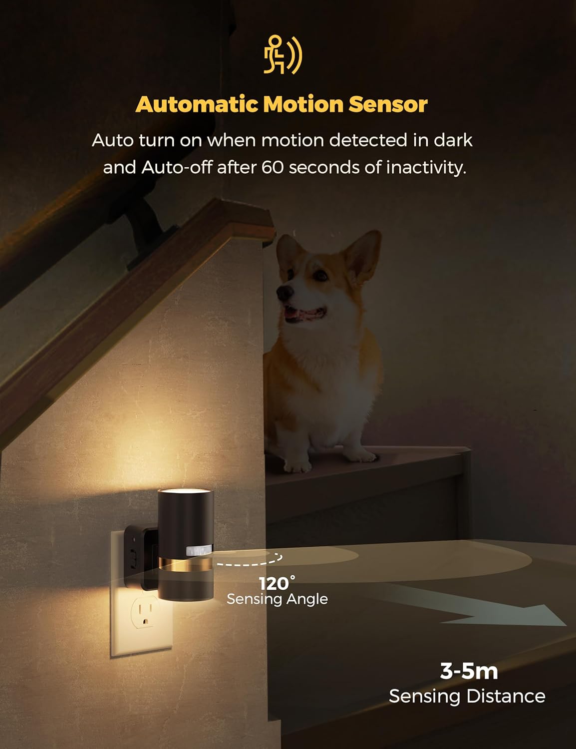 L LOHAS LED Motion Sensor Night Light Plug in, Night Lights Plug into Wall with Adjustable Brightness, 1600K Amber Light, 1W Energy-Saving Nightlight for Bathroom Bedroom Kitchen Hallway, 2 Pack