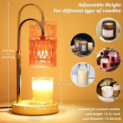 Candle Warmer Lamp with Timer and Dimmable, Electric Wax Melt Candle Warmers Height Adjustable with 2 Bulbs, Birthday Gifts for Women House Warming, Home Decor for Scented Jar Candles(Clear)
