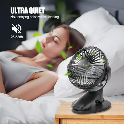 Portable Clip Fan Battery Operated,3 Speeds USB Rechargeable Mini Table Fan with Strong Airflow,360°Rotation Ultra Quiet Personal Desk Fan for Home Office Bedroom Dorm Stroller Camping(White)
